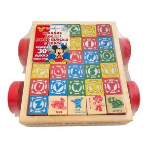 Disney Parks Classic Wood ABC 123 Blocks and Cart